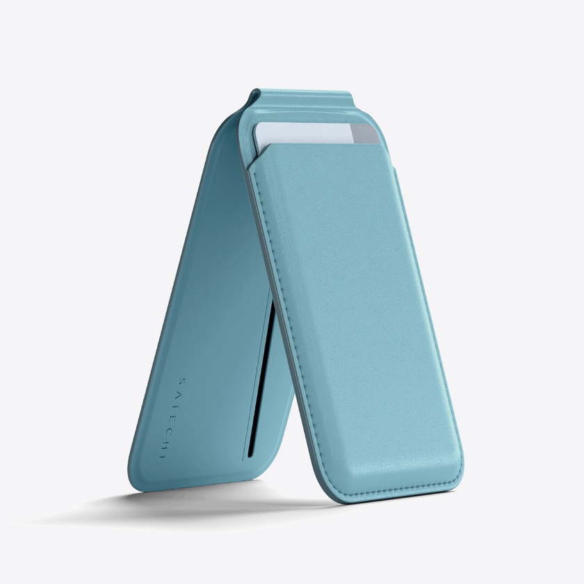 Satechi Vegan-Leather Magnetic Wallet Stand, Magsafe Compatible - Light Blue