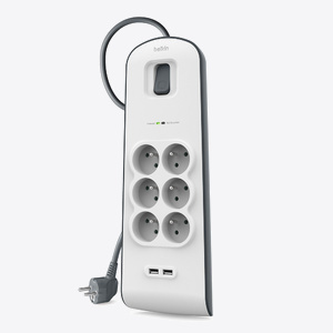 Belkin 2 -4 Amp USB Charging 6-outlet Surge Protection Strip - 2M - Black/White