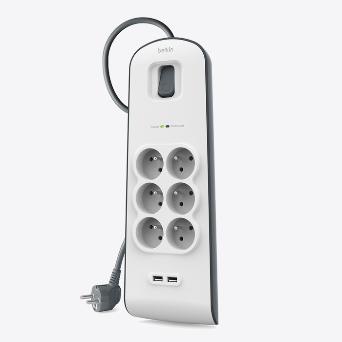 Belkin 2 -4 Amp USB Charging 6-outlet Surge Protection Strip - 2M - Black/White