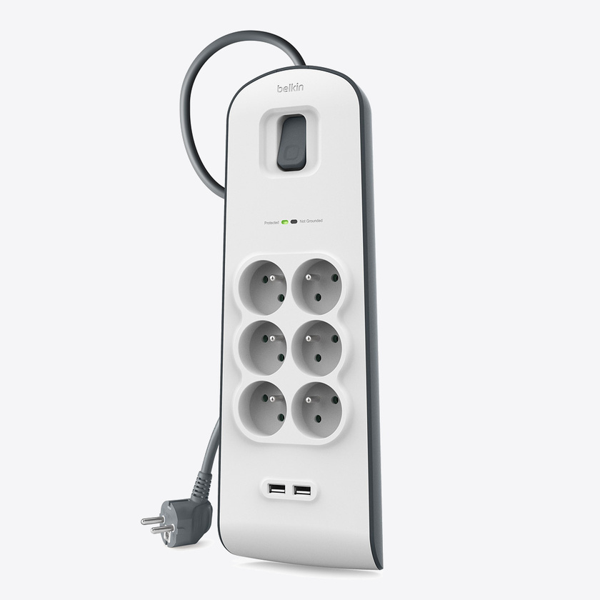 Belkin 2 -4 Amp USB Charging 6-outlet Surge Protection Strip - 2M - Black/White