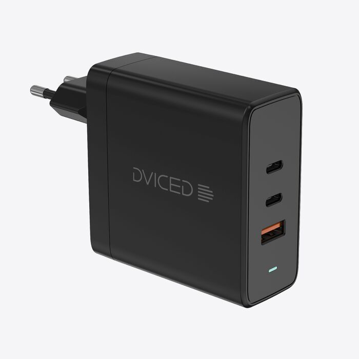 Dviced Wall charger 65W GaN 1 USB-A, 2 USB-C EU w cable - Black