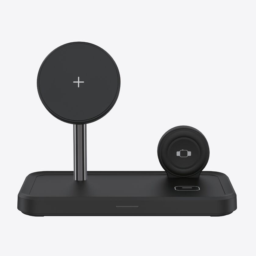 Dviced 3-in-1 magnetic wireless stand w cable, wall charger - Black