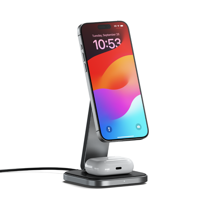 Satechi 2-in-1 Foldable Qi2 Wireless Charging Stand - Space Gray