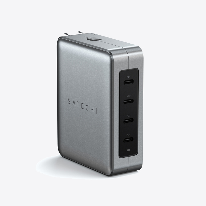 Satechi Travel Chrager 145W USB-C 4-Port (4x USB-C PD, UK-EU-AU-US adapte & mesh bag inc.) - Space Grey