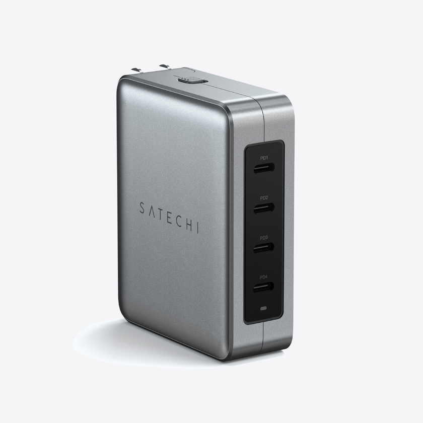Satechi Travel Chrager 145W USB-C 4-Port (4x USB-C PD, UK-EU-AU-US adapte & mesh bag inc.) - Space Grey