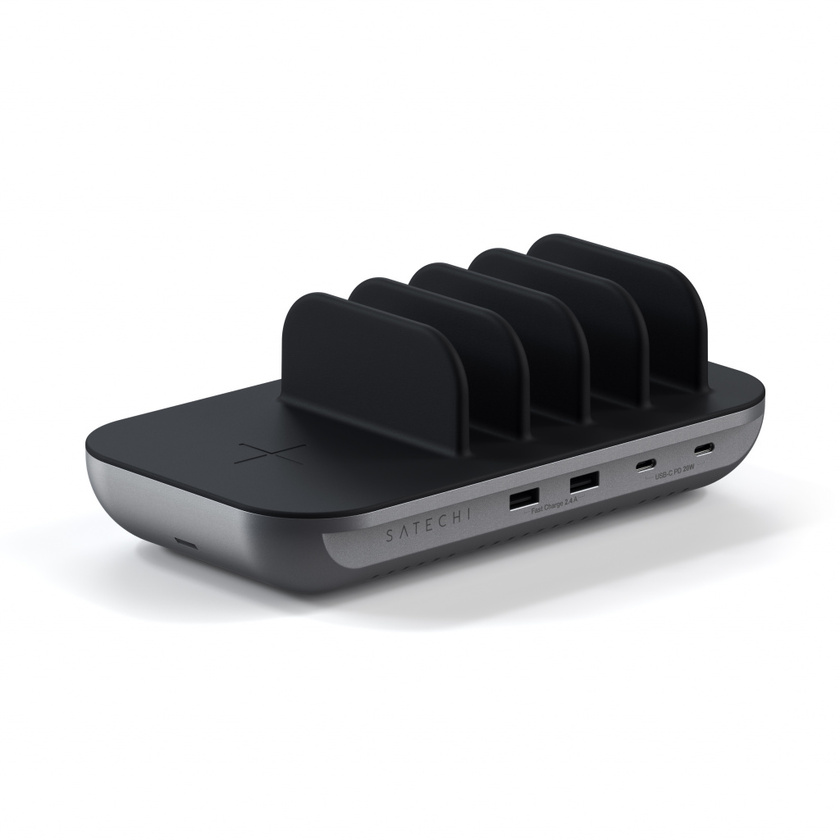 Satechi Dock 5 Multi device charging station with EU plug (2xUSB-C PD 20 W, 2x USB-A 12W, Wireless) - Space Grey