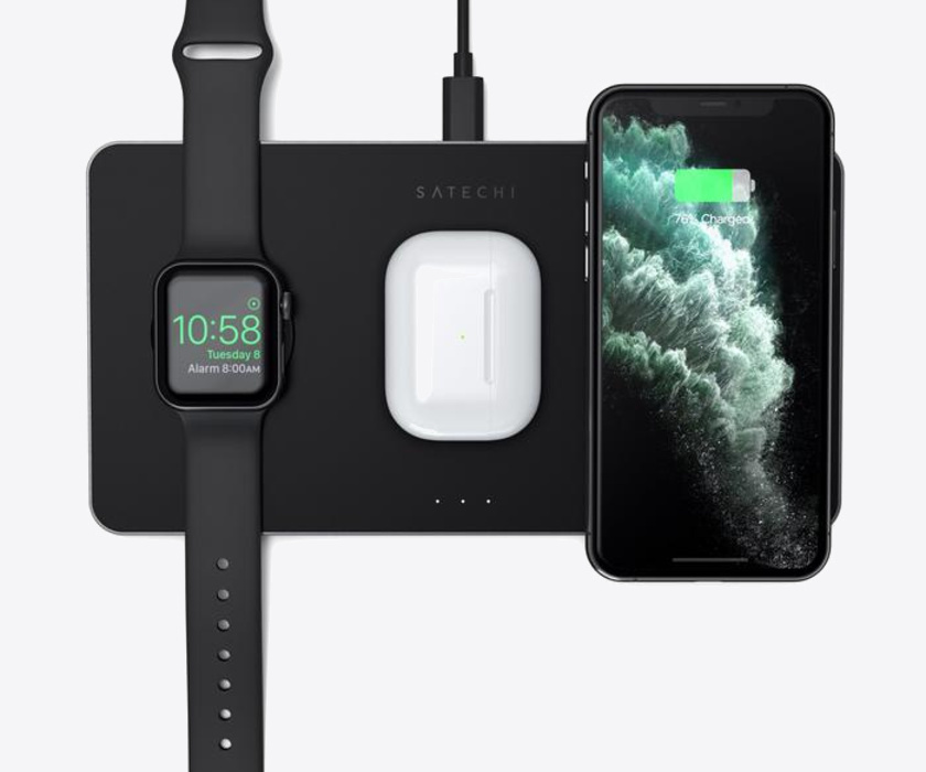 Satechi Trio Wireless Charging Pad за Apple Watch, Airpods, iPhone Black