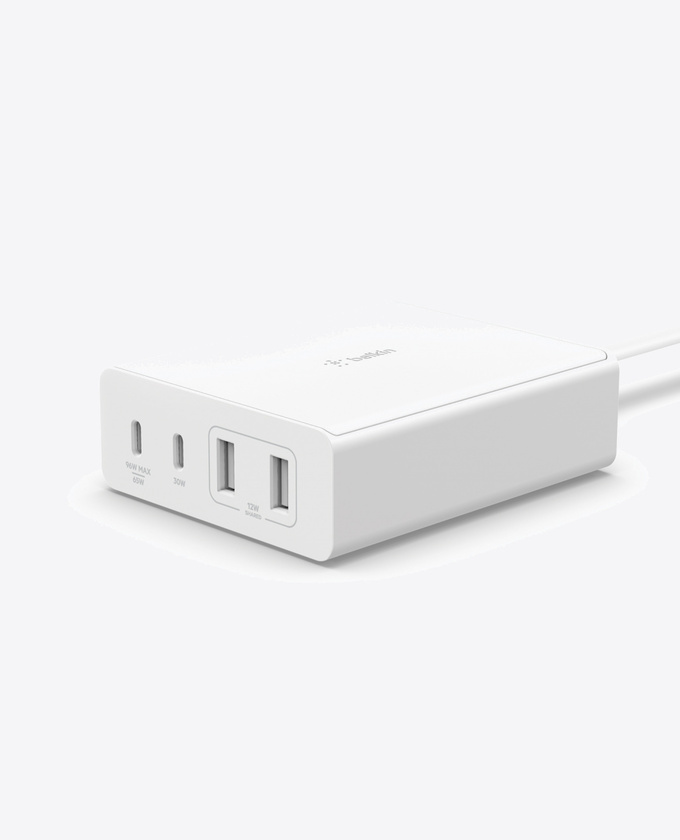 Belkin BoostCharge Pro 108W 4-Ports USB GaN Desktop Charger (Dual C and Dual A) and 2M Cord - White