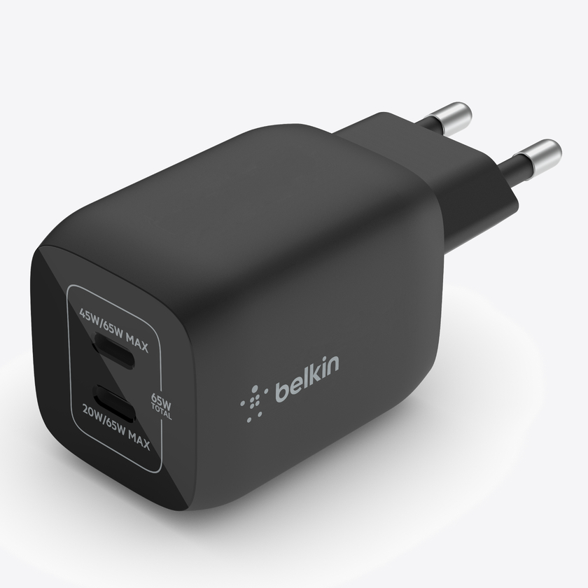 Belkin BOOST CHARGE PRO 65W PD PPS Dual USB-C GaN Charger Universal - Black