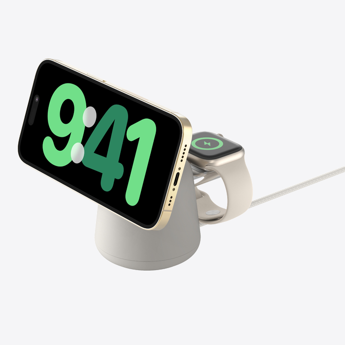 Belkin BOOST CHARGE 2-in-1 Wireless Charging Dock with MagSafe 15W - Sand