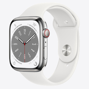Apple Watch Series 8 GPS + Cellular 45mm Silver Stainless Steel Case with White Sport Band - Regular