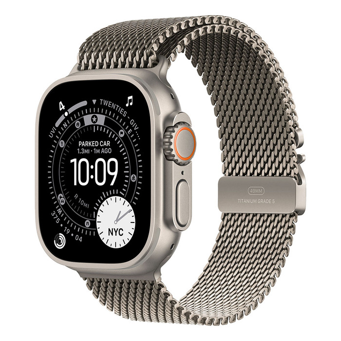 Apple Watch Ultra 3 Cellular 49mm Natural Titanium Case with Natural Titanium Milanese Loop - Small