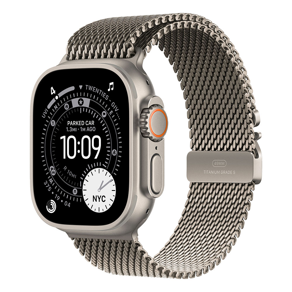 Apple Watch Ultra 3 Cellular 49mm Natural Titanium Case with Natural Titanium Milanese Loop - Large
