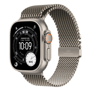 Apple Watch Ultra 3 Cellular 49mm Natural Titanium Case with Natural Titanium Milanese Loop - Large
