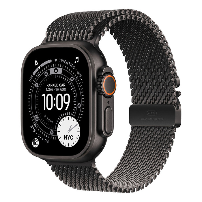 Apple Watch Ultra 3 Cellular 49mm Black Titanium Case with Black Titanium Milanese Loop - Small