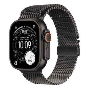 Apple Watch Ultra 3 Cellular 49mm Black Titanium Case with Black Titanium Milanese Loop - Medium