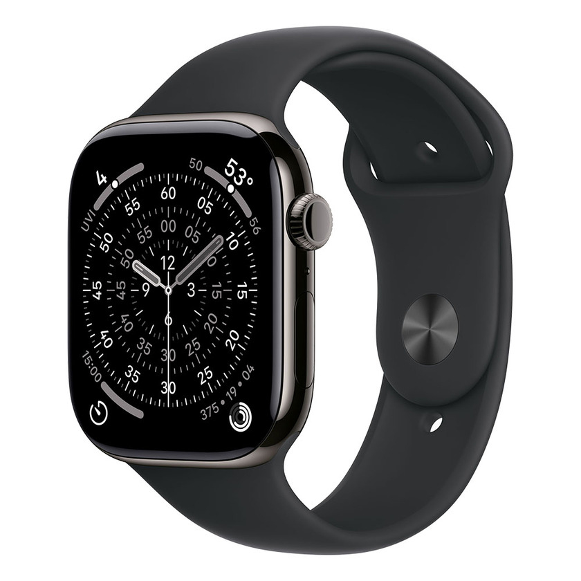 Apple Watch S11 Cellular 46mm Slate Titanium Case with Black Sport Band - S/M