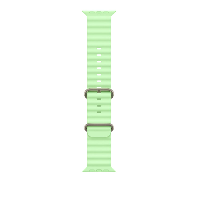 Apple Watch 49mm Band: Neon Green Ocean Band Extension - Natural Titanium Finish