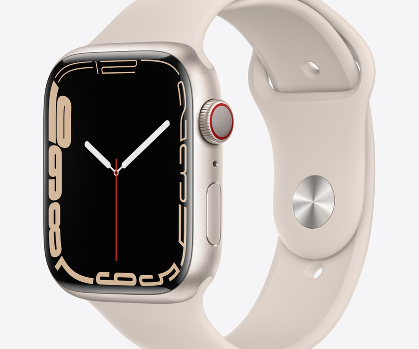 Apple Watch S7 Cellular, 45mm Starlight Aluminium Case with Starlight Sport Band - Regular