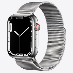 Apple Watch S7 Cellular, 45mm Silver Stainless Steel Case with Silver Milanese Loop