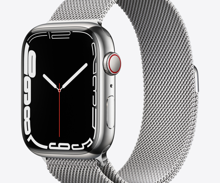 Apple Watch S7 Cellular, 45mm Silver Stainless Steel Case with Silver Milanese Loop