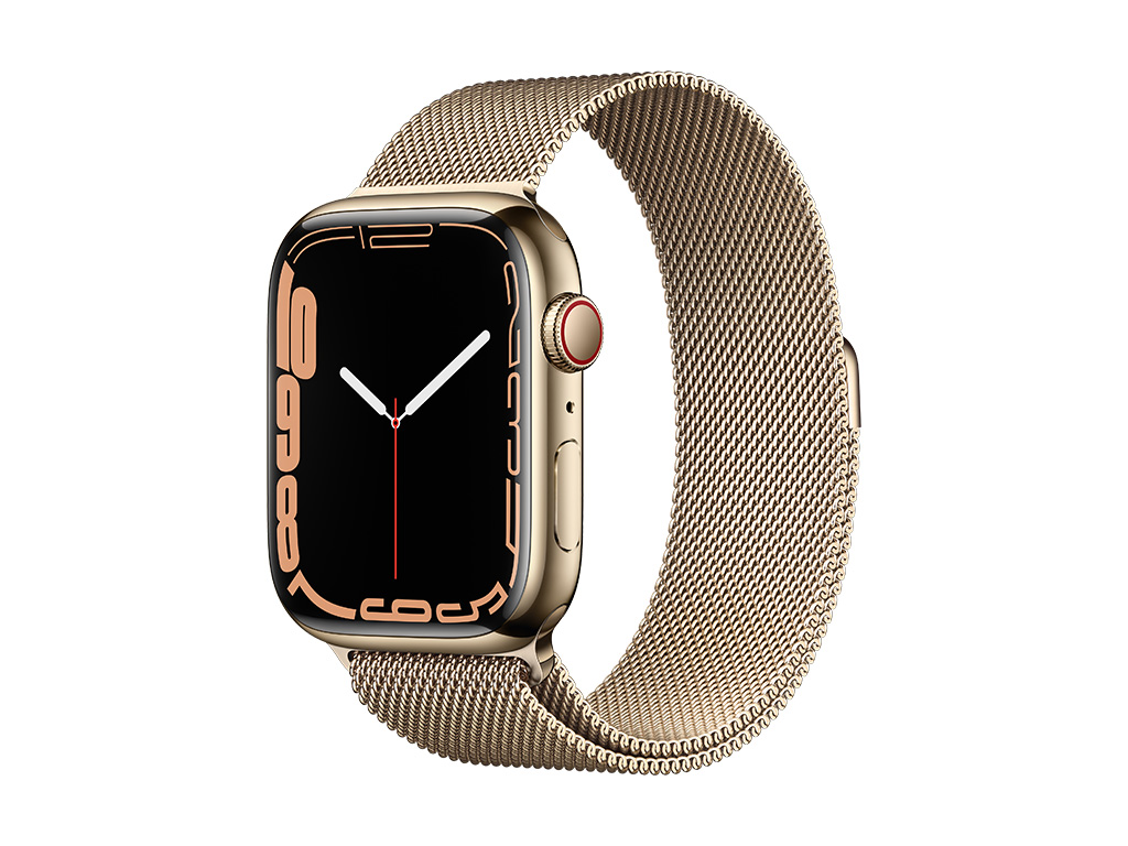Apple Watch Series 7, Gold Stainless Steel Case with Milanese Loop 45mm, GPS + Cellular