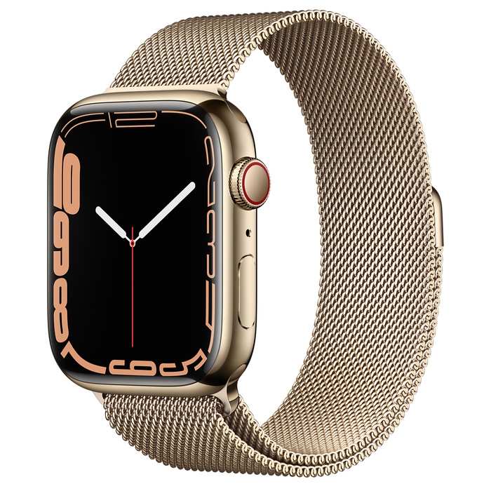 Apple Watch S7 Cellular, 45mm Gold Stainless Steel Case with Gold Milanese Loop