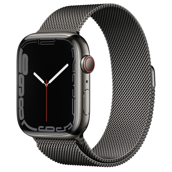 Apple Watch S7 Cellular, 45mm Graphite Stainless Steel Case with Graphite Milanese Loop