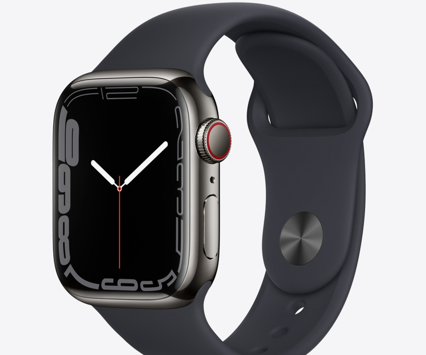 Apple Watch S7 Cellular, 41mm Graphite Stainless Steel with Midnight Sport Band - Regular