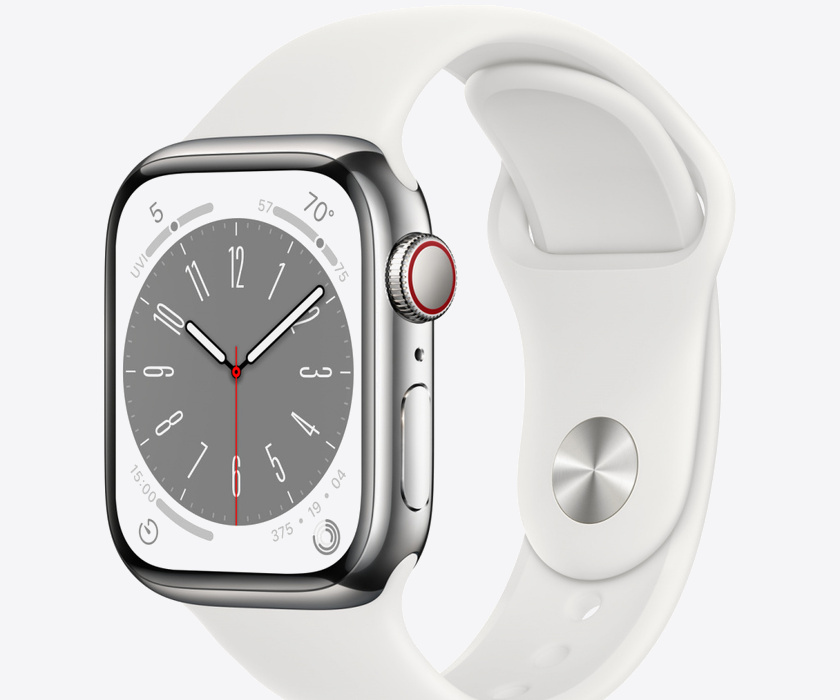 Apple Watch Series 8 GPS + Cellular 41mm Silver Stainless Steel Case with White Sport Band - Regular