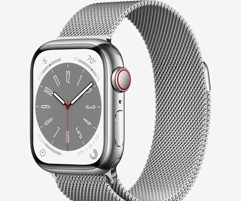 Apple Watch Series 8 GPS + Cellular 41mm Silver Stainless Steel Case with Silver Milanese Loop
