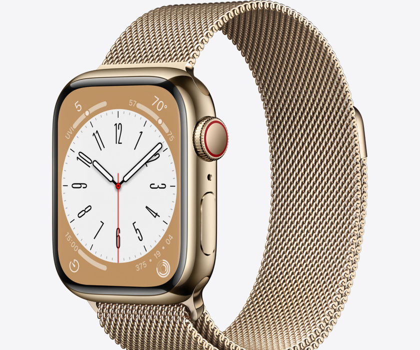 Apple Watch Series 8 GPS + Cellular 41mm Gold Stainless Steel Case with Gold Milanese Loop