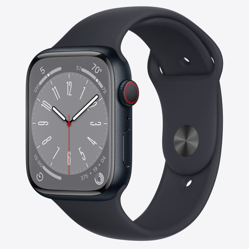Apple Watch Series 8 GPS + Cellular 45mm Midnight Aluminium Case with Midnight Sport Band - Regular