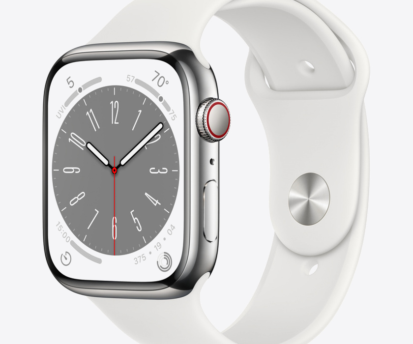 Apple Watch Series 8 GPS + Cellular 45mm Silver Stainless Steel Case with White Sport Band - Regular