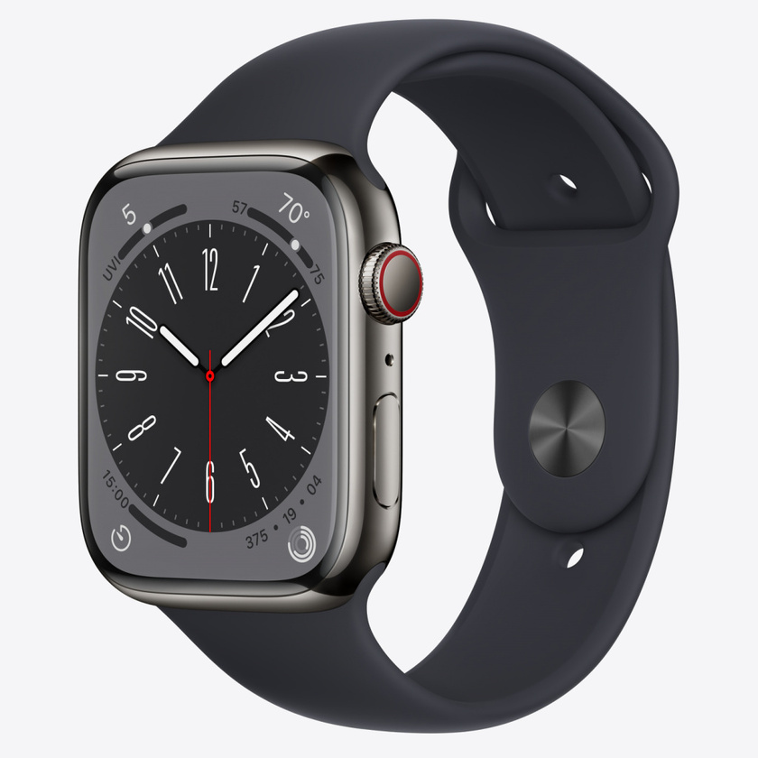 Apple Watch Series 8 GPS + Cellular 45mm Graphite Stainless Steel Case with Midnight Sport Band - Regular