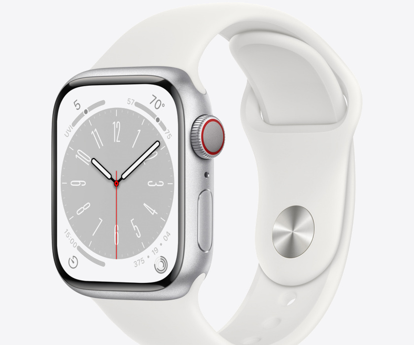 Apple Watch Series 8 GPS + Cellular 41mm Silver Aluminium Case with White Sport Band - Regular