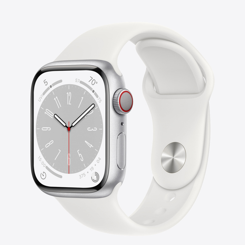 Apple Watch Series 8 GPS + Cellular 41mm Silver Aluminium Case with White Sport Band - Regular