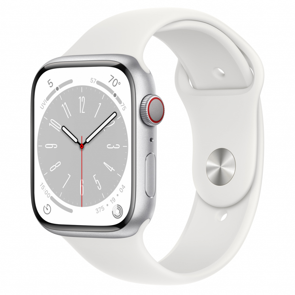 Apple Watch Series 8 GPS + Cellular 45mm Silver Aluminium Case with White Sport Band - Regular