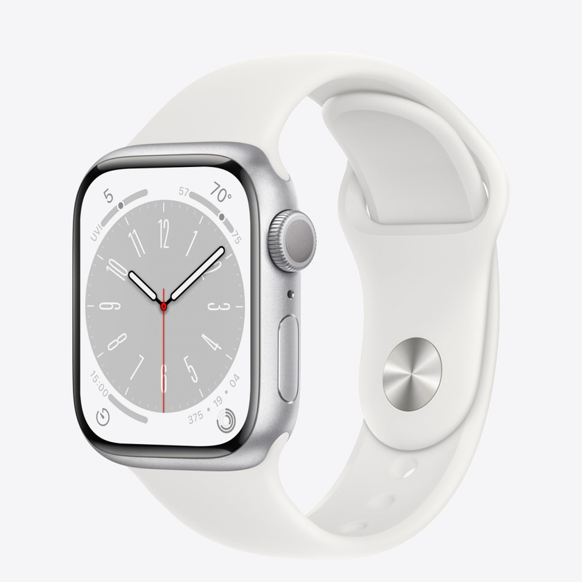 Apple Watch Series 8 GPS 41mm Silver Aluminium Case with White Sport Band - Regular