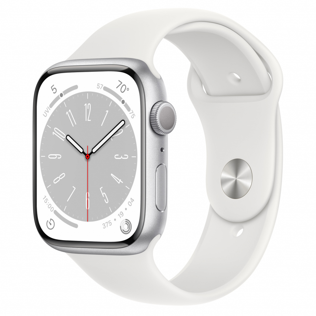 Apple Watch Series 8 GPS 45mm Silver Aluminium Case with White Sport Band - Regular
