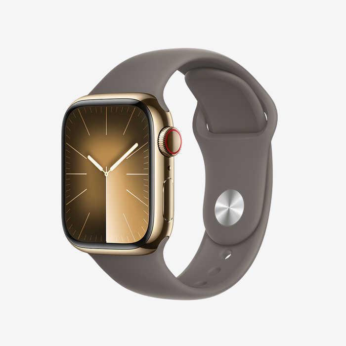 Apple Watch Series 9 Cellular 41mm Gold Stainless Steel Case w Clay Sport Band - S/M
