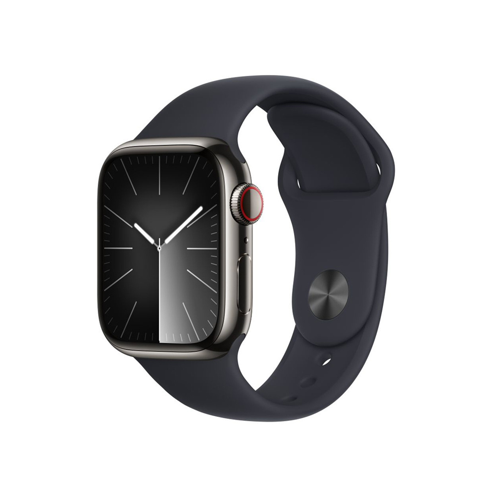 Apple Watch Series 9 Cellular 41mm Graphite Stainless Steel Case w Midnight Sport Band - S/M
