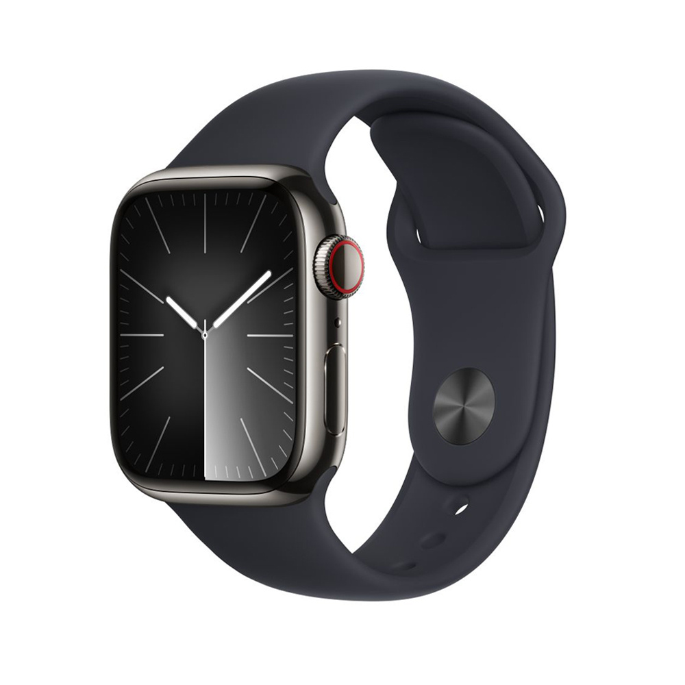 Apple Watch Series 9 Cellular 45mm Graphite Stainless Steel Case w Midnight Sport Band - S/M
