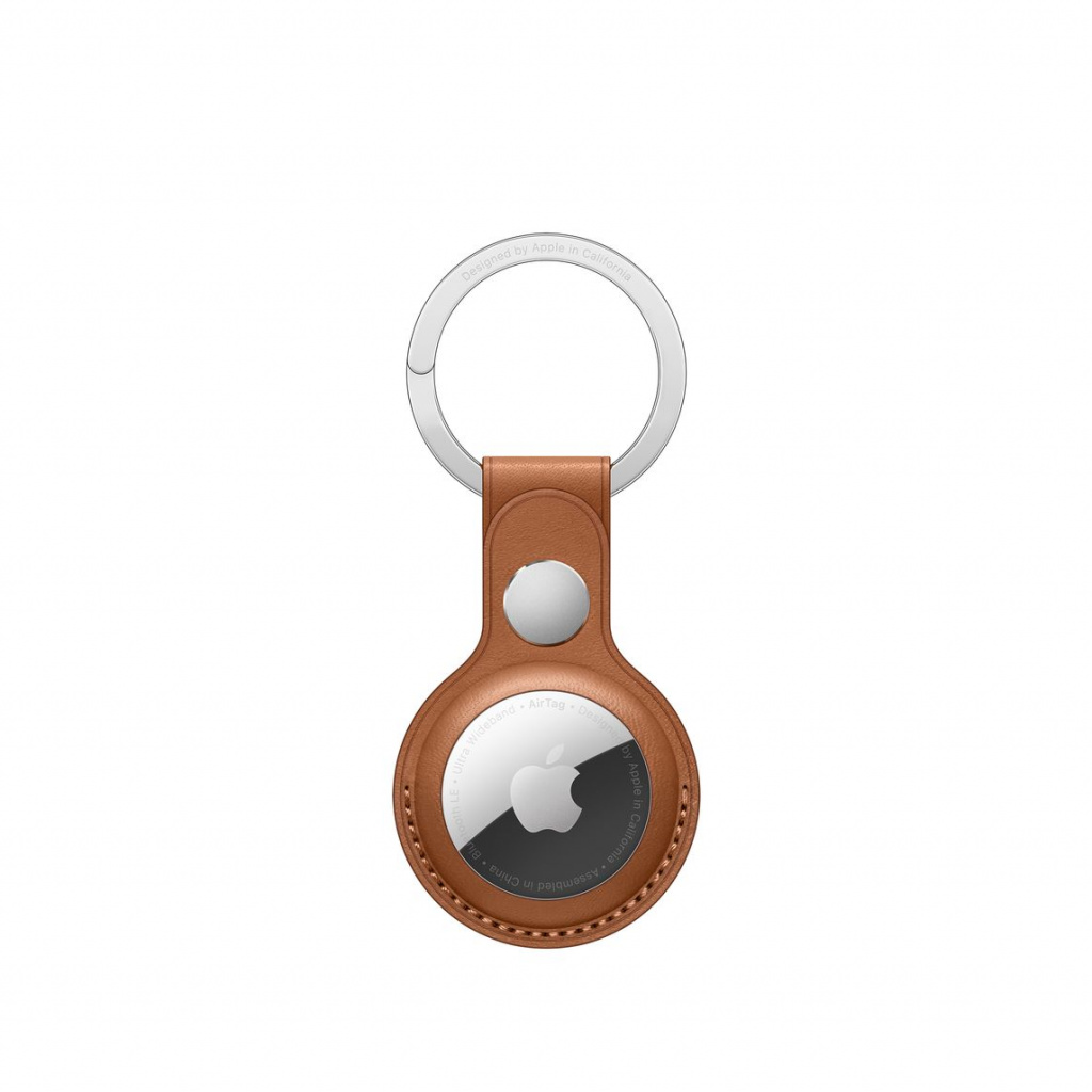 Apple AirTag Leather Key Ring Saddle Brown
