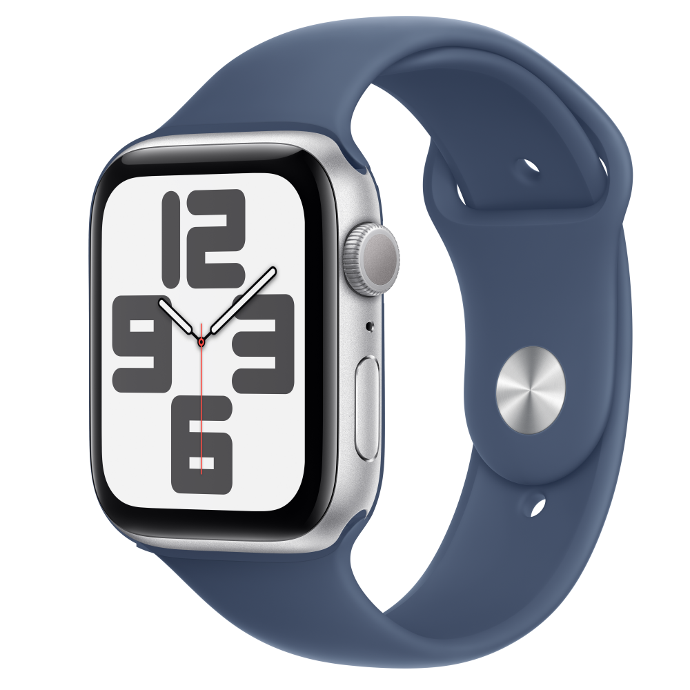 Apple Watch SE2 v3 GPS 44mm Silver Alu Case with Denim Sport Band - M/L