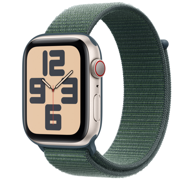 Apple Watch SE2 v3 Cellular 44mm Starlight Alu Case with Lake Green Sport Loop