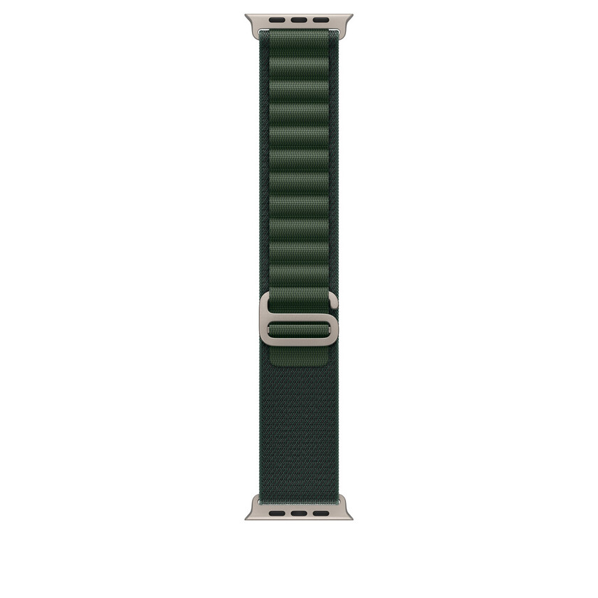 Apple Watch 49mm Loop: Dark Green Alpine Loop - Medium - Natural Titanium Finish