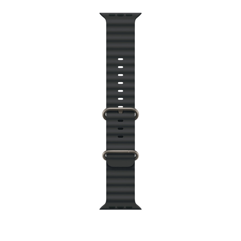 Apple Watch 49mm Band: Black Ocean Band - Natural Titanium Finish