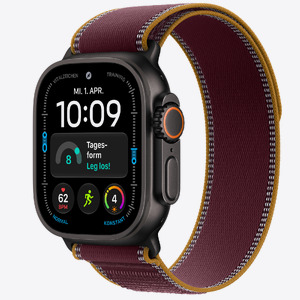 Apple Watch Ultra 4 Cellular 49mm Black Titanium Case with Burgundy Trail Loop - M/L