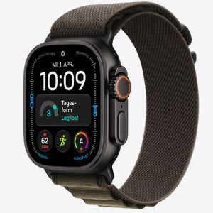 Apple Watch Ultra 4 Cellular 49mm Black Titanium Case with Dark Olive Alpine Loop - Small